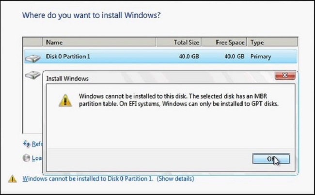 Windows Cannot Be Installed on This Disk